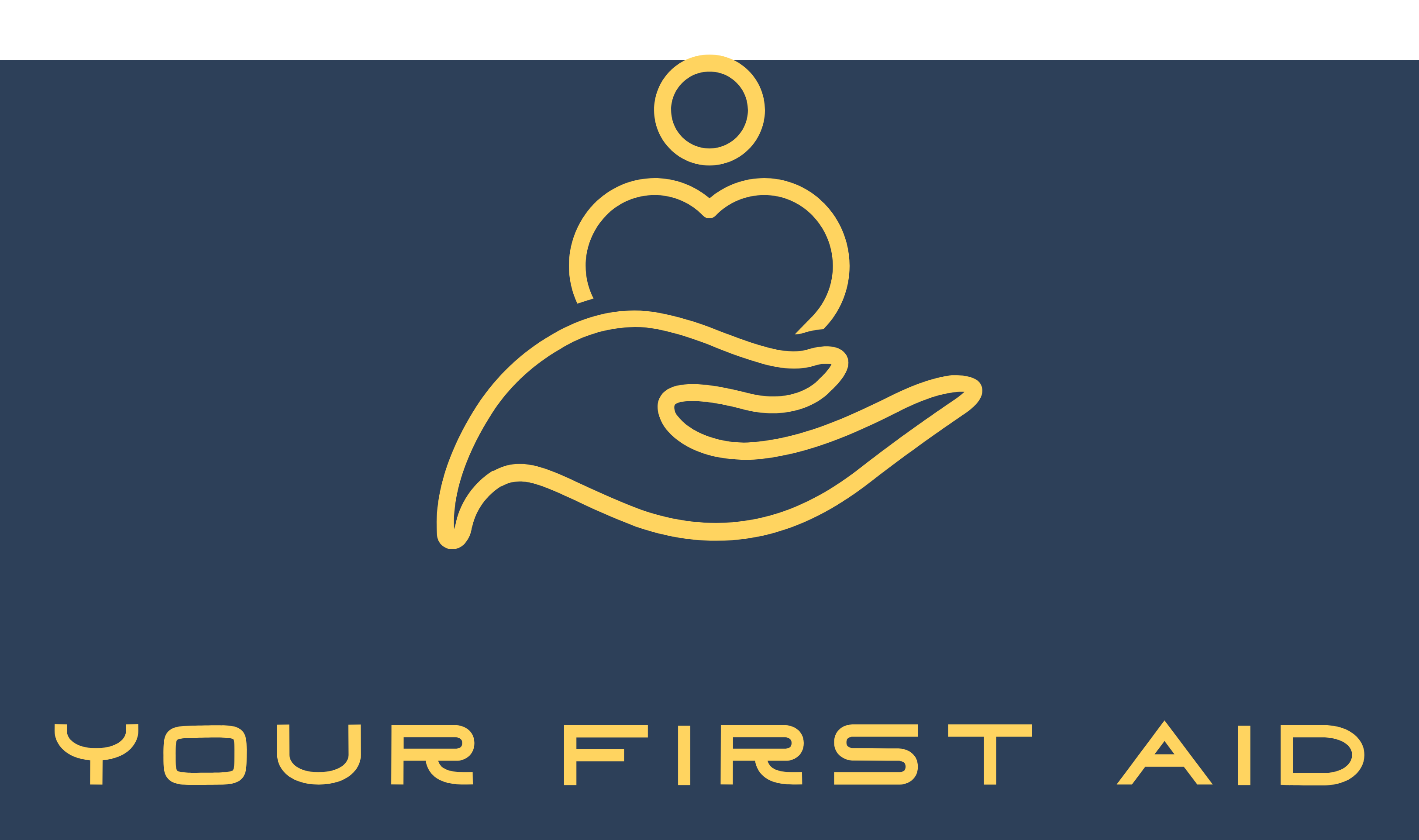 Your First Aid your local trainer Your First Aid logo blue background with yellow hand open with heart in it